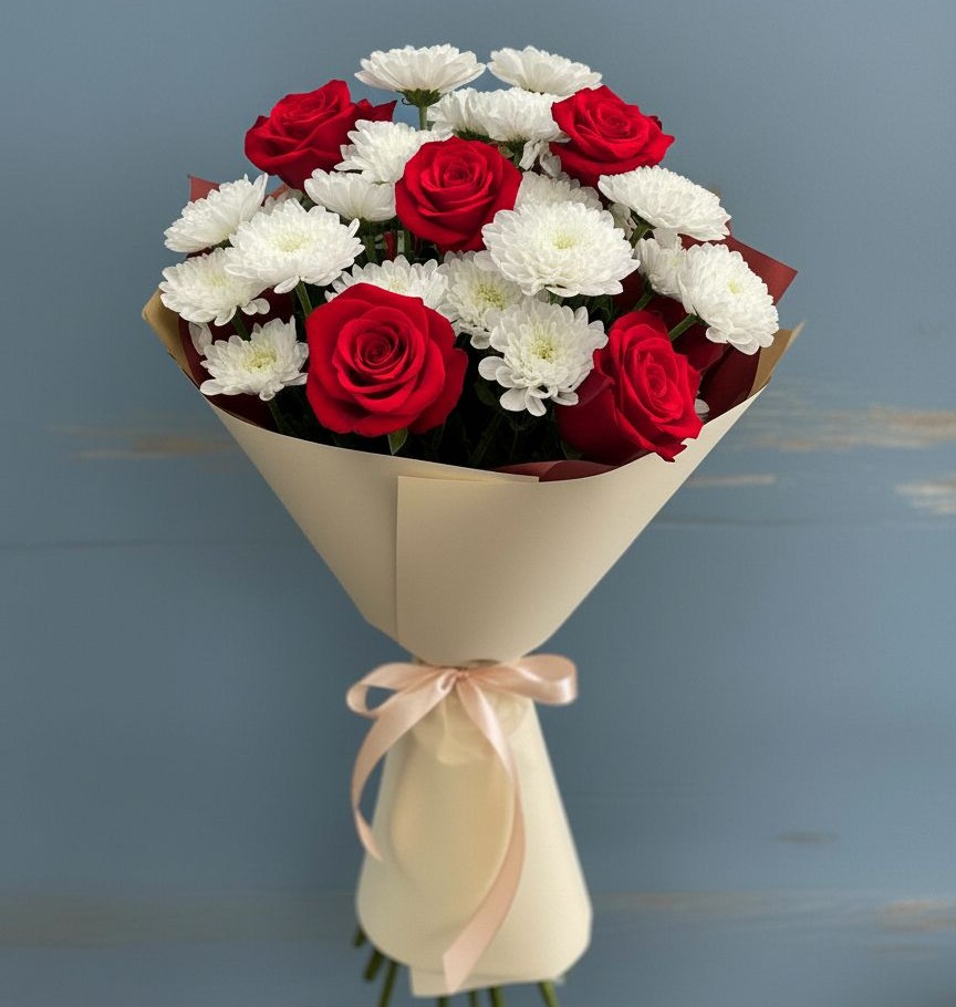 Букет цветов из: Розы и Хризантемы в Деревне Барвиха