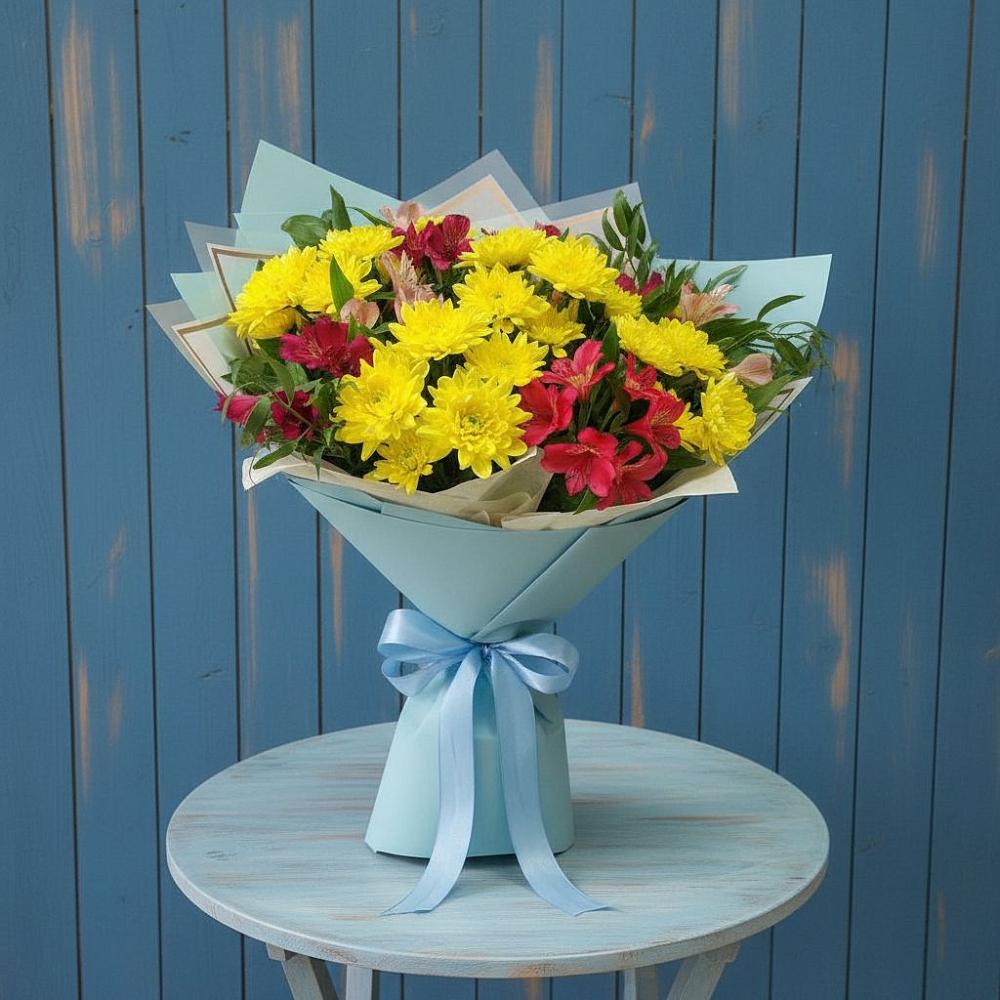 Букет цветов из: Альстромерии и Хризантемы в Деревне Барвиха