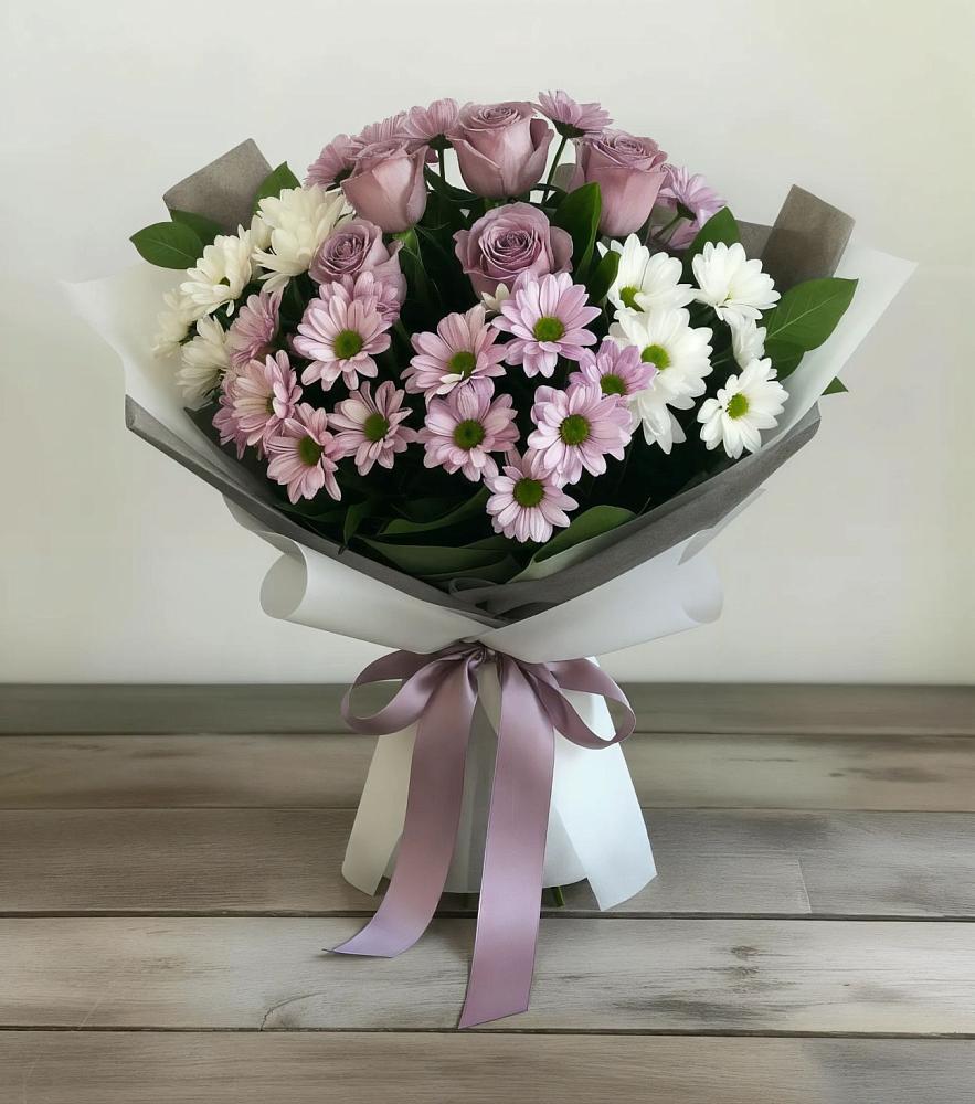 Букет цветов из: Хризантемы и Розы в Деревне Барвиха