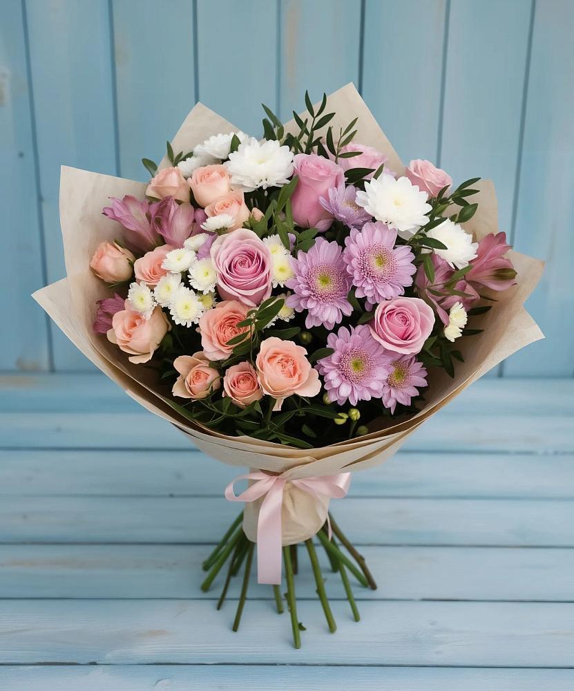 Букет цветов из: Хризантемы, Розы и Альстромерии в Деревне Барвиха