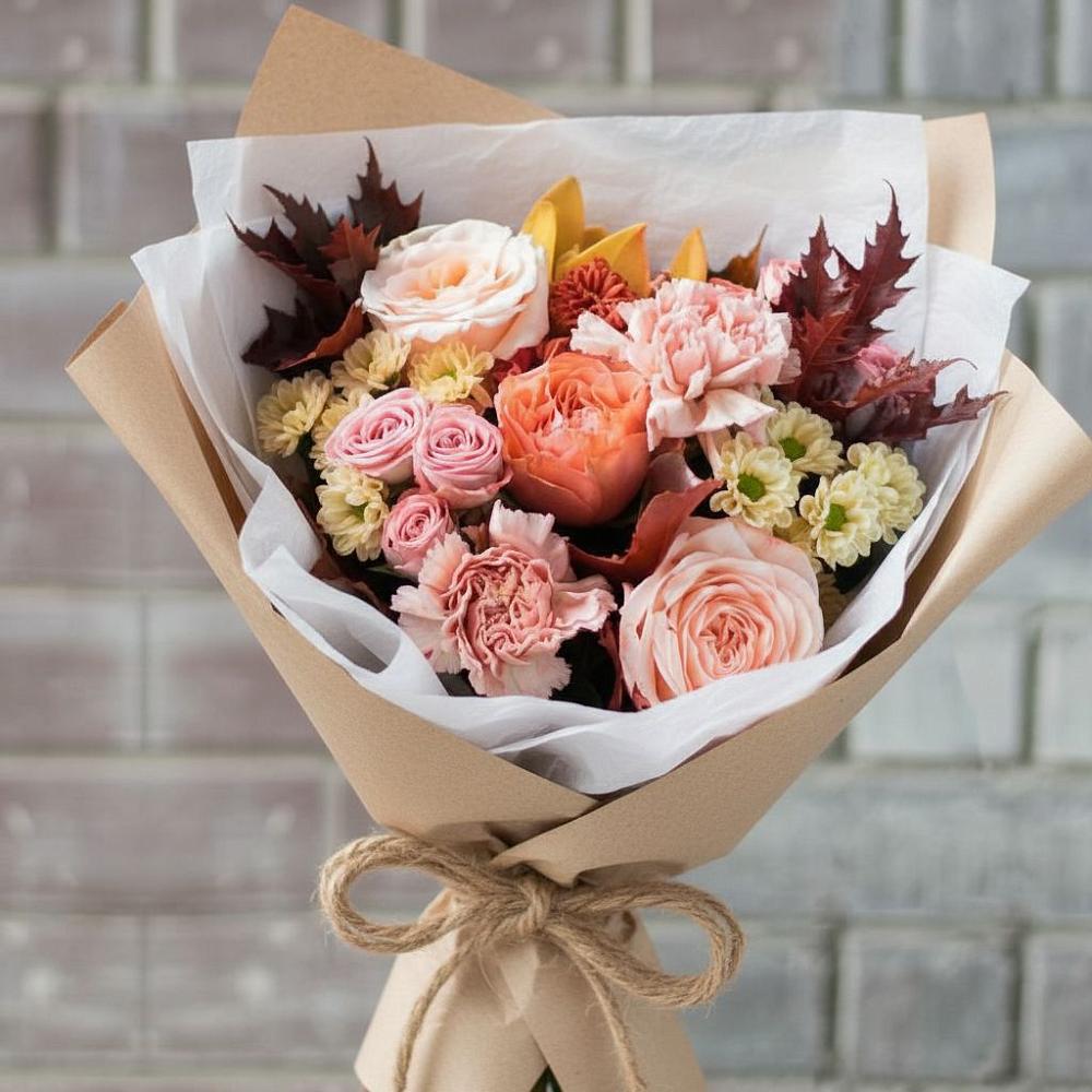 Букет цветов из: Гвоздики, Хризантемы и Розы в Деревне Барвиха