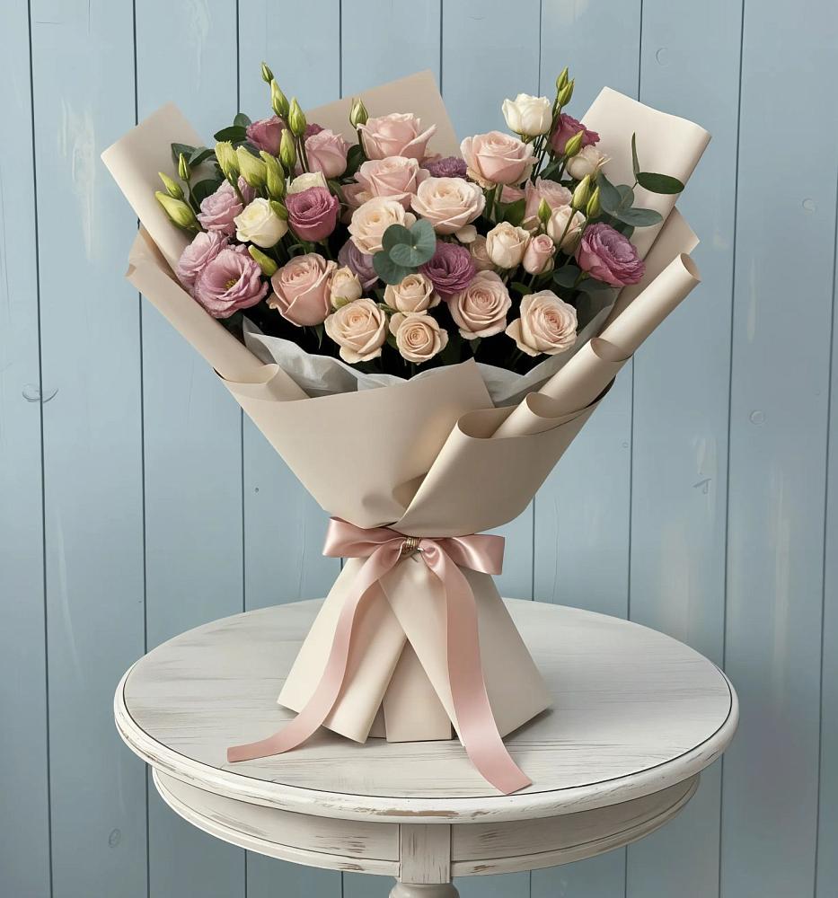 Букет цветов из: Розы и Лизиантусы в Деревне Барвиха