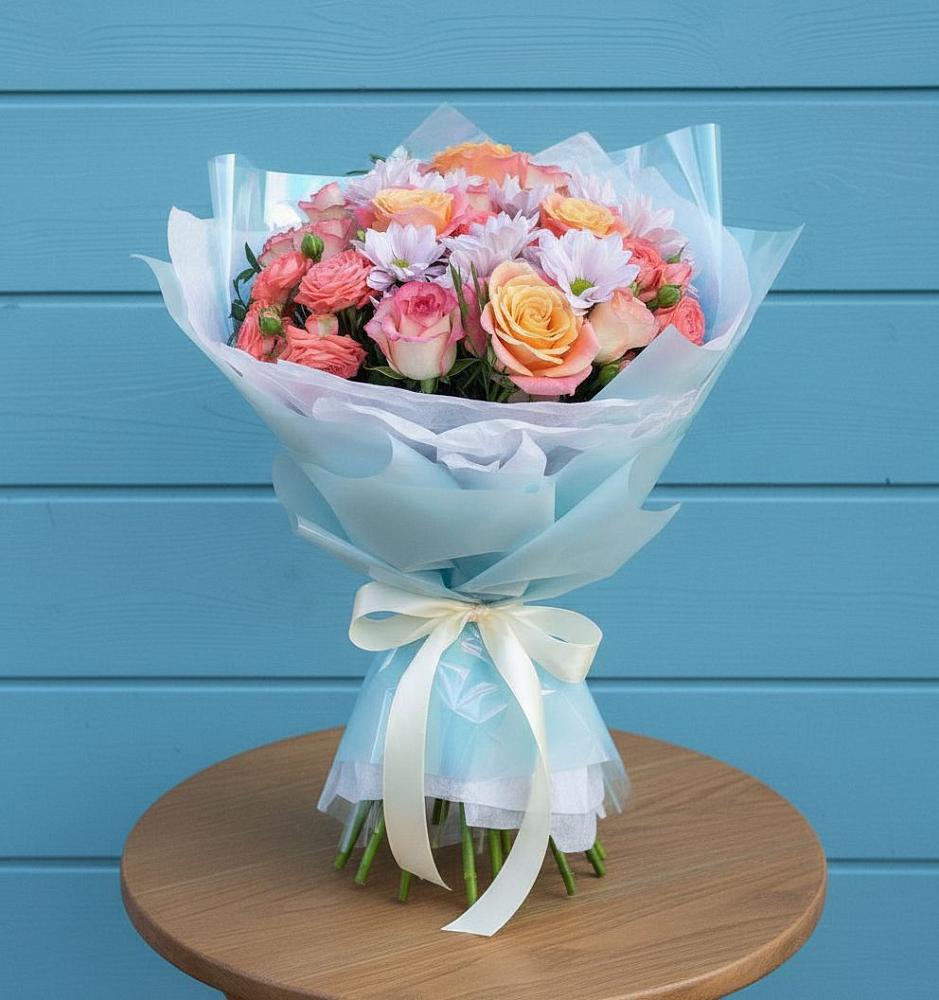 Букет цветов из: Хризантемы и Розы в Деревне Барвиха