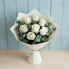 Букет Белые розы в Эвкалипте в Деревне Барвиха