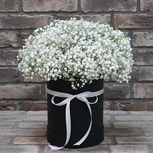Цветочная композиция из Гипсофила в шляпной коробке в Деревне Барвиха